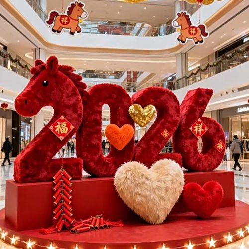2026马年春节红色毛绒福字摆件