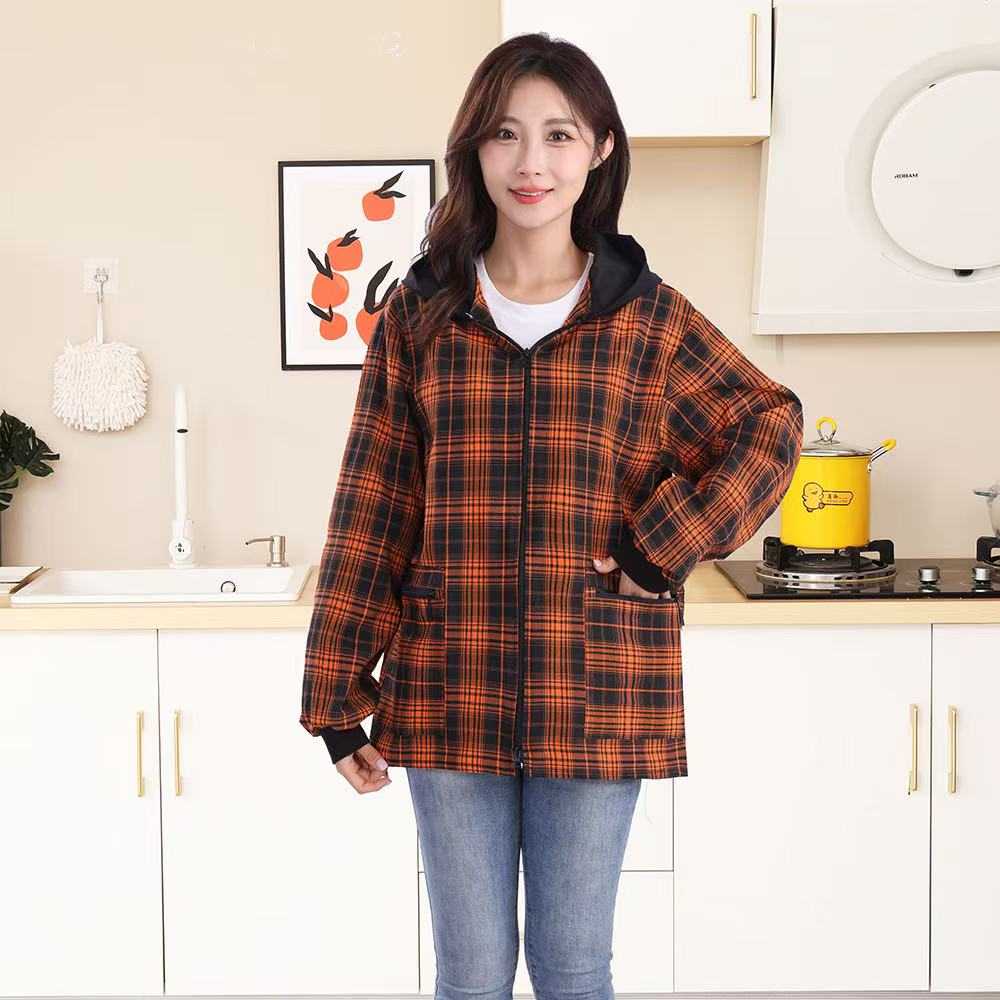 新款正穿长袖棉布短款透气耐磨厨房家用做饭干活耐脏工作服罩衣女