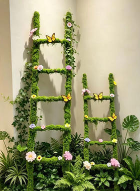 复古绿植爬藤梯子蝴蝶美陈道具