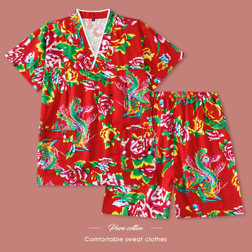 汗蒸服女款东北特色大花纯棉情侣