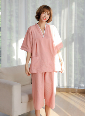 汗蒸服女高档亚麻可爱情侣装男款大码长款家居睡衣按摩桑拿服浴服