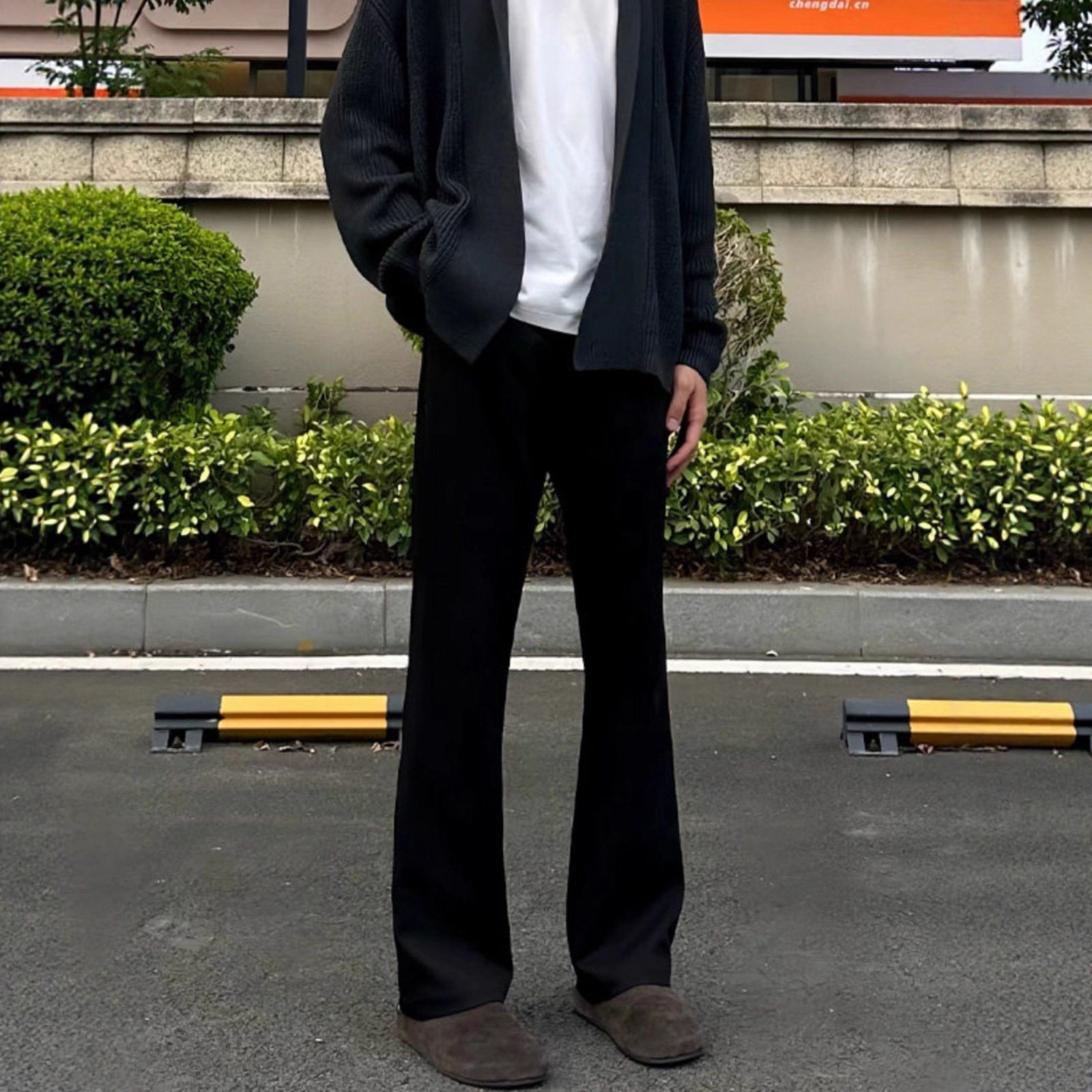 黑色微喇西裤男秋薄款