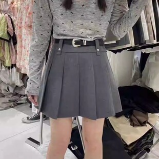 XIBEIERXIXI百褶短裙女秋季新款高腰A字运动百搭显瘦西装包臀靴裙