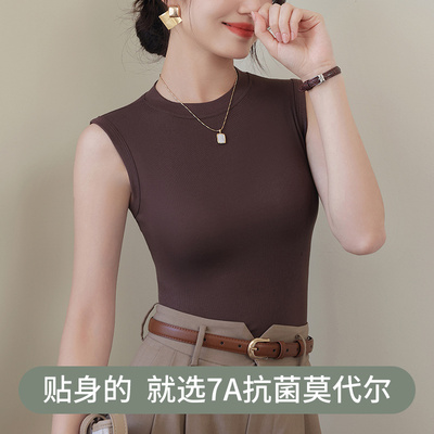 莫代尔无袖圆领打底衫女外穿