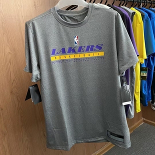 湖人队球员版热身高弹速干透气训练运动篮球短袖T恤