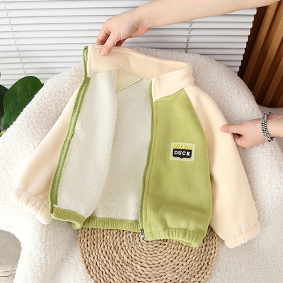 男童摇粒绒外套新款2025中厚大童秋季儿童加绒衣服男孩童装薄绒