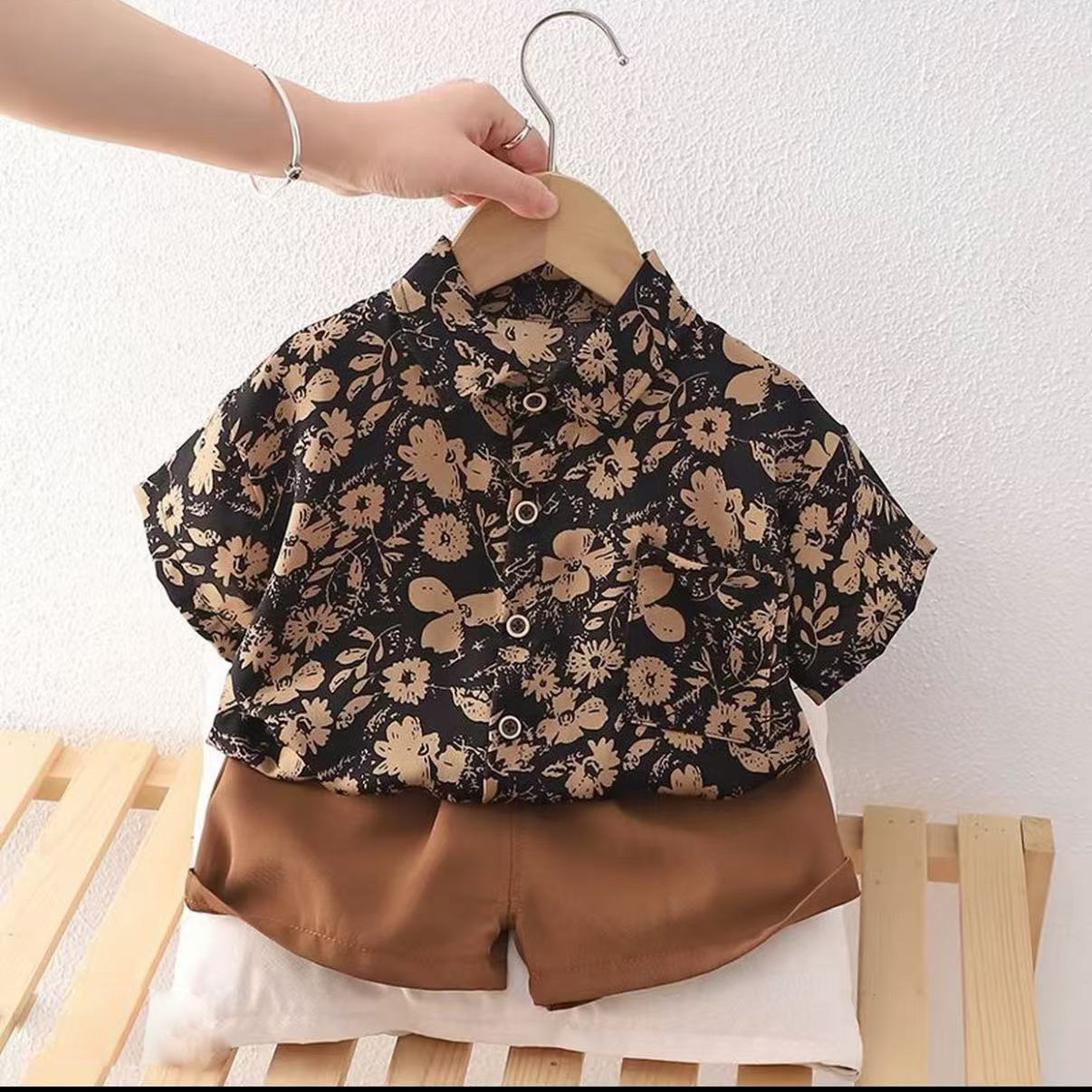 男童短袖套装2026新款碎花儿童夏季衣服宝宝夏装两件套衬衫童装