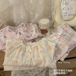 春秋儿童男童母女亲子睡衣 棉纱2026新款 大小卷女童家居服套装 春季