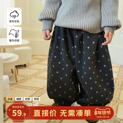 大小卷女童长裤秋冬加厚灯笼裤2025新款韩系宽松波点花苞裤休闲裤