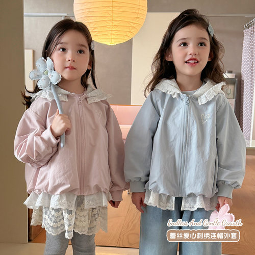 大小卷儿女童外套春秋2026新款韩版洋气儿童秋装宝宝花边夹克上衣