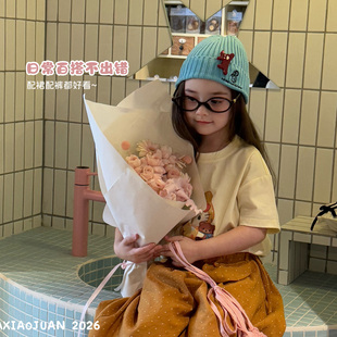 大小卷女宝宝短袖t恤洋气2026夏季新款儿童女童软糯短款上衣潮T