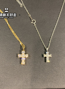 日本代购 Eyefunny 18K金满钻太阳花笑脸金满钻十字架吊坠项链