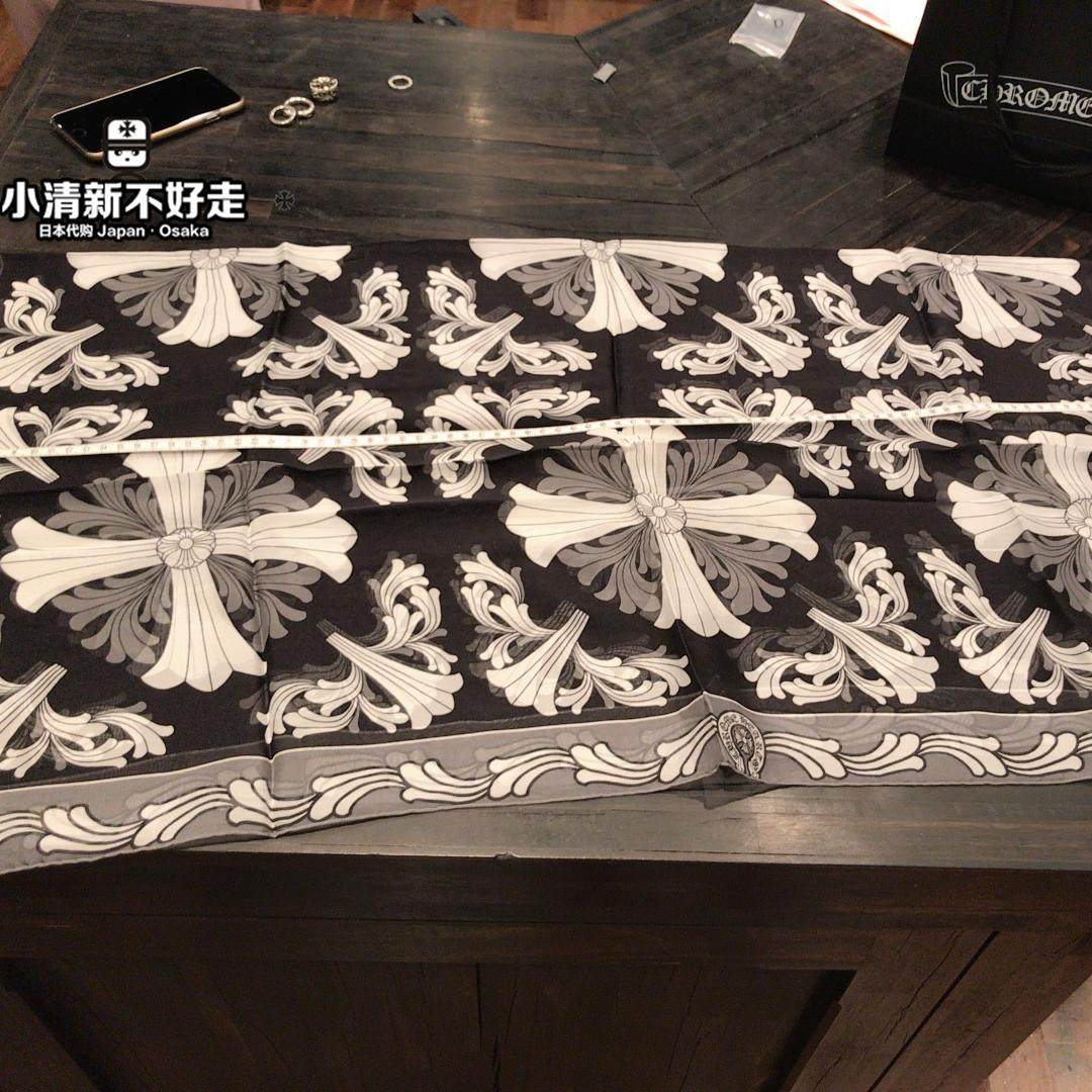 日本代购 Chrome hearts 克罗心 灰色十字花藤真丝丝巾围巾