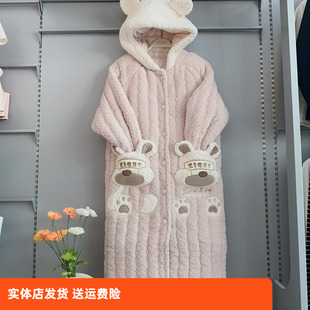 香蜜闺秀25403072女款 三层夹棉加厚保暖睡袍家居服可外穿 冬季