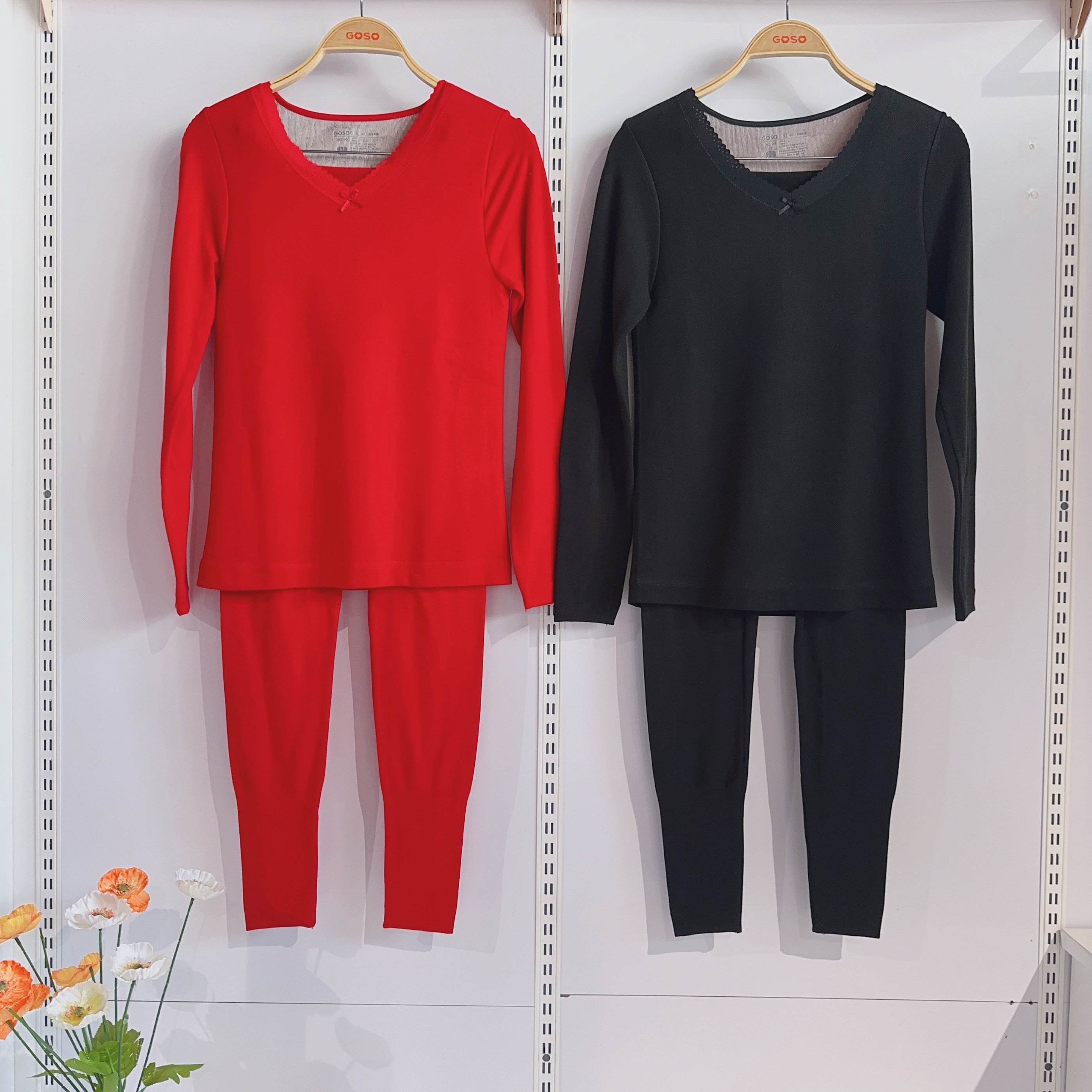 香蜜闺秀红品冬款24405058女式V领套头长袖套装保暖秋衣轻塑美型