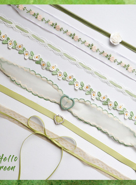 仙女风夏季花卉颈带绿色爱心吊坠颈链Choker锁骨链蝴蝶结项链女