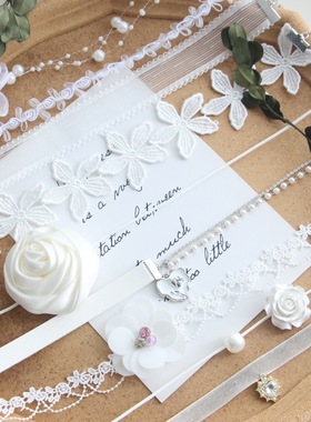 仙女纯欲风chocker项圈玫瑰花朵珍珠锁骨链蕾丝绑带choker项链