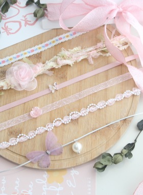 跨境新款春夏少女颈带粉色爱心吊坠颈链Choker项款锁骨链蝴蝶项链