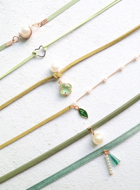 超仙绿色清新锁骨链毛衣链气质