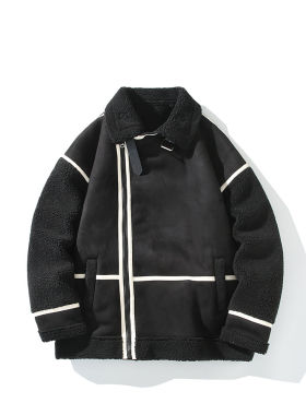 冬季羊羔毛皮毛一体机车服外套潮