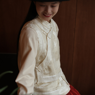 【云归鹤】慢慢变蓝原创 新中式国风真丝亚麻马甲背心