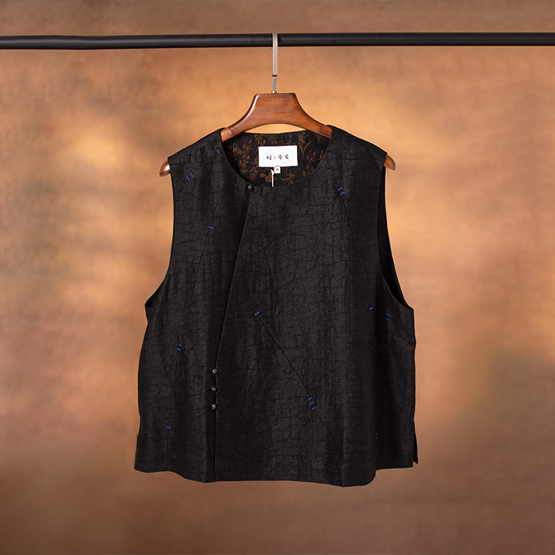 慢慢变蓝原创中式斜襟马甲