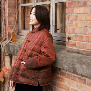 慢慢变蓝原创 油丝凤凰面料 老钱风腔调羽绒服苔绿色小众90白鹅绒