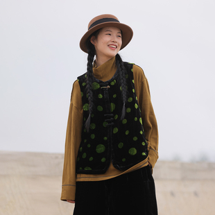 慢慢变蓝原创荼秋冬高级细腻丝绒马甲新中式 盘扣马夹宽松叠穿百搭