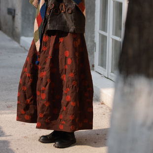 慢慢变蓝原创 秋冬限定羊毛棉提花经典花苞裙中长半裙优雅百搭