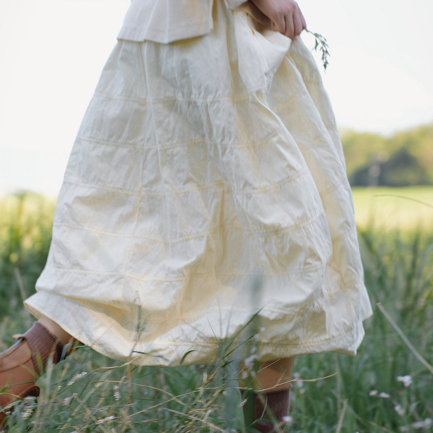 慢慢变蓝原创 纯棉提花面料经典花苞裙松紧腰显瘦藏肉百搭半身裙
