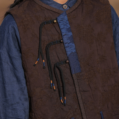 慢慢变蓝原创 荼 冬季新中式羊毛棉织花马甲夹棉加厚精致马夹