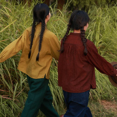 慢慢变蓝原创 秋季软糯色织斜纹肌理棉羊毛衬衫小圆翻领衬衣加厚