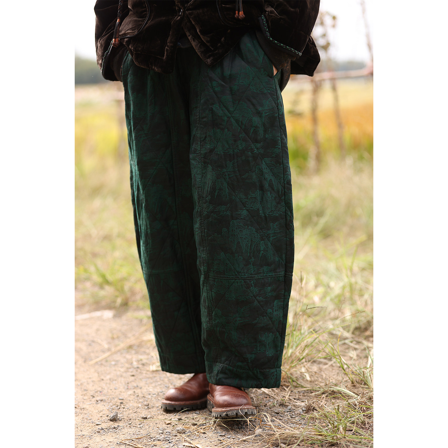 慢慢变蓝原创 荼 桑蚕丝混纺提花棉裤菱形格压线休闲百搭,女装/女士精品,棉裤/羽绒裤,淘宝优惠券,粉丝福利购,淘宝优惠卷