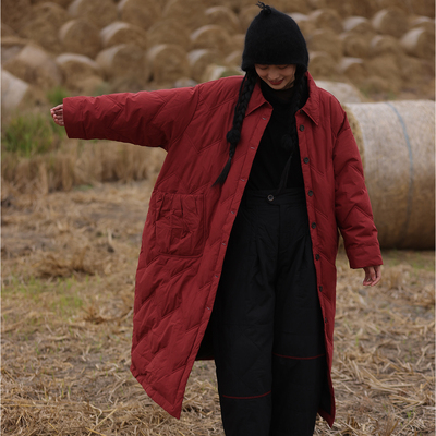 慢慢变蓝原创 荼 冬氛围感文艺长款羽绒服翻领宽松廓形95白鸭绒