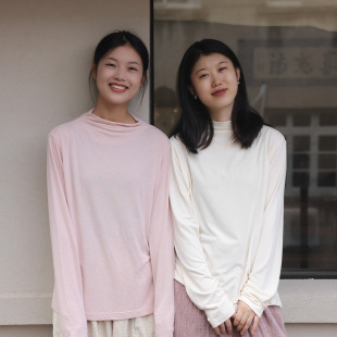 【安禾】慢慢变蓝 秋冬软糯零压打底衫女长袖半高领低饱和温柔T恤