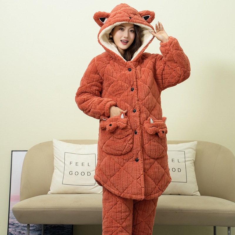 冬季可爱卡通保暖中长款家居服