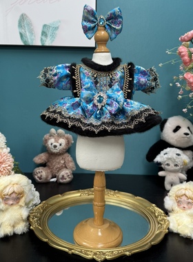 DANI原创手工高定20cm衣服蓝色锦缎玲娜贝儿公主裙福宝拜年礼服裙