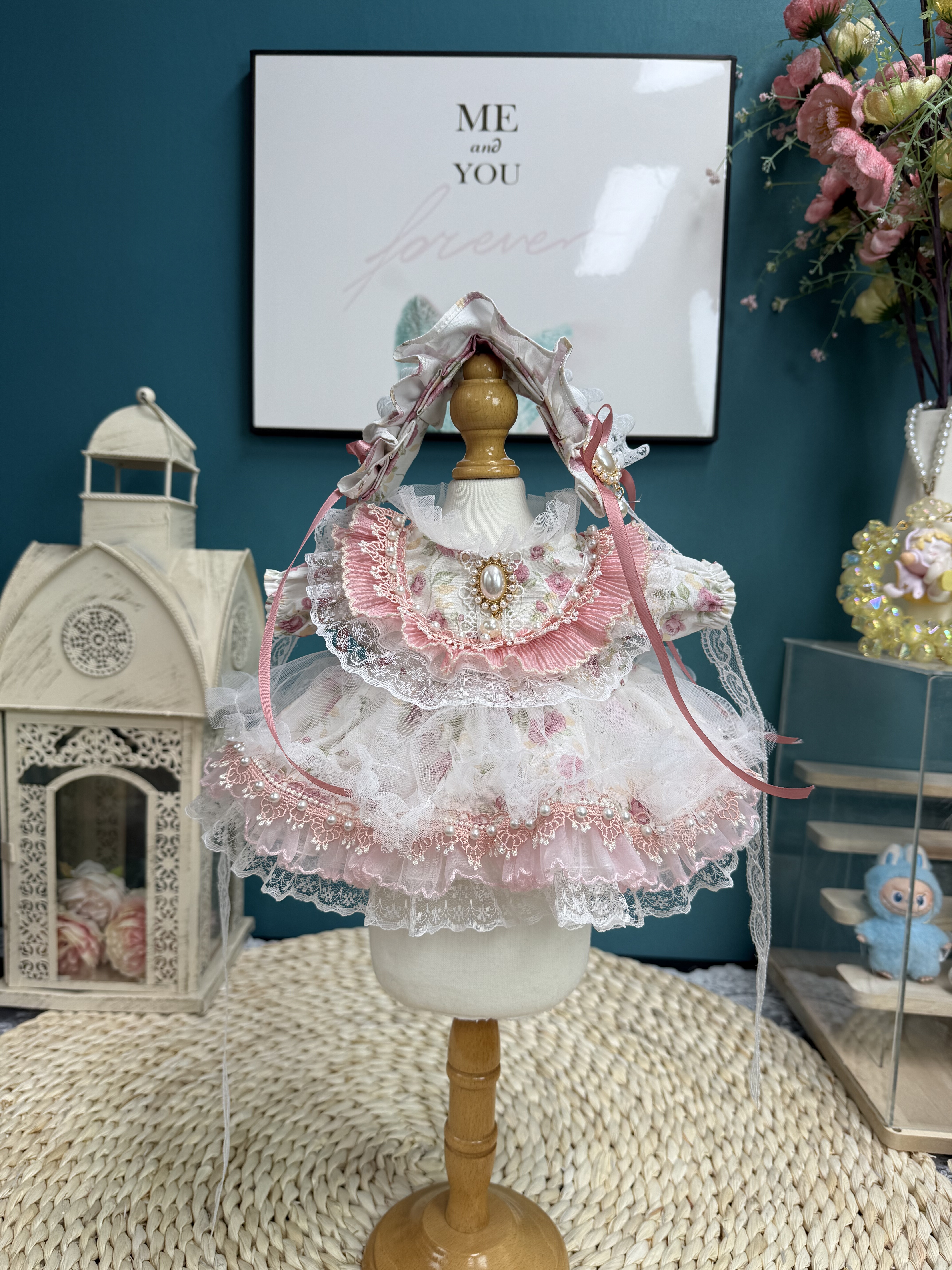 高定手工小香风粉色公主裙13英寸星黛露40cm棉花娃娃衣服大头渝爱