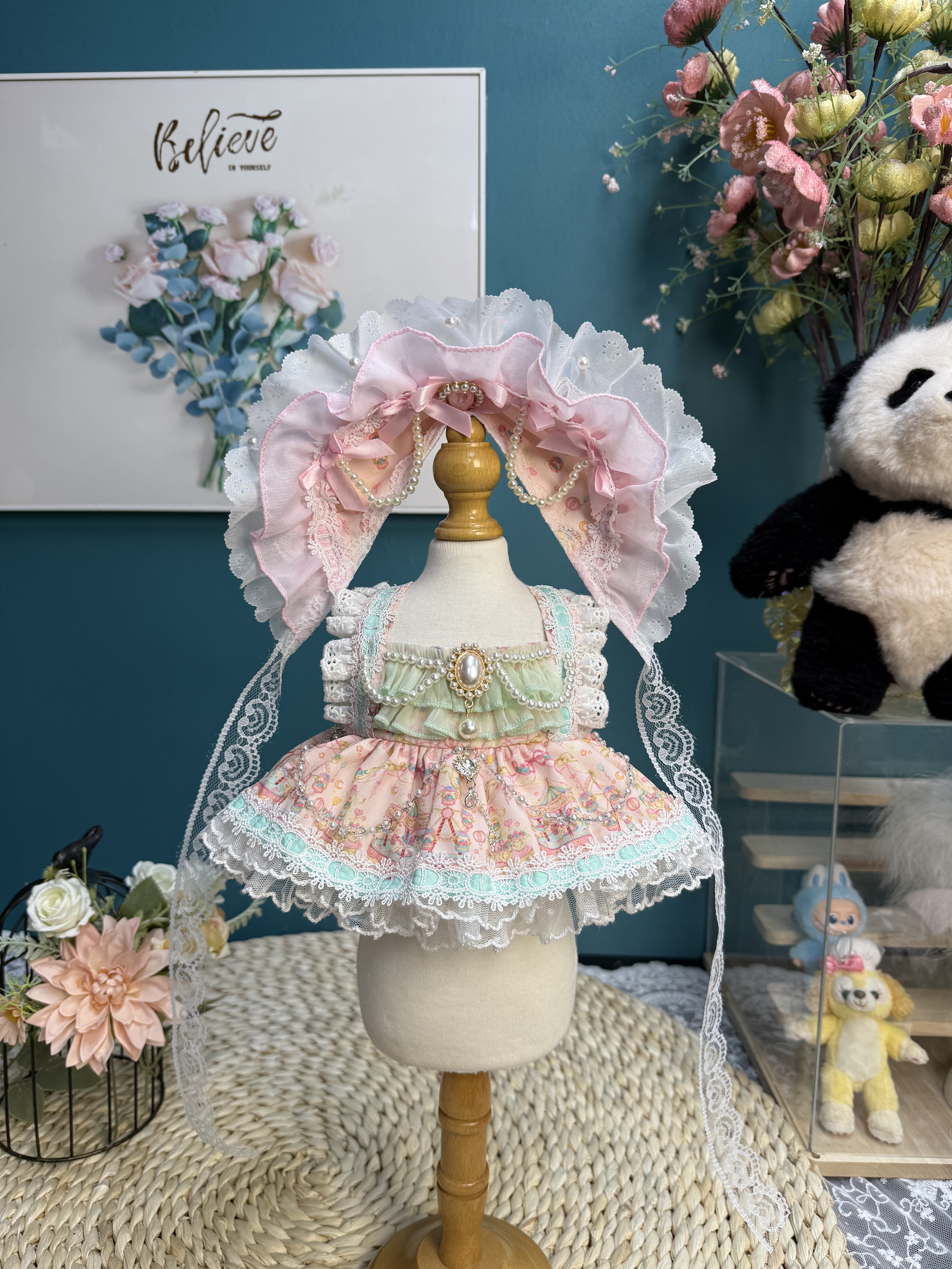 DANI高定手工粉色公主裙13英寸星黛露40cm棉花娃娃衣服大头渝爱裙