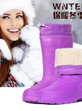新款加绒雨靴女高筒防水防寒雪地靴保暖男泡沫轻便EVA加厚棉雨鞋