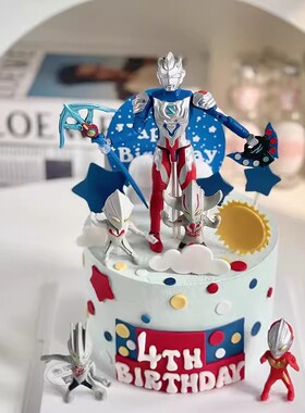 网红银河超人拿武器战士蛋糕装饰摆件卡通男孩儿童生日烘焙插件
