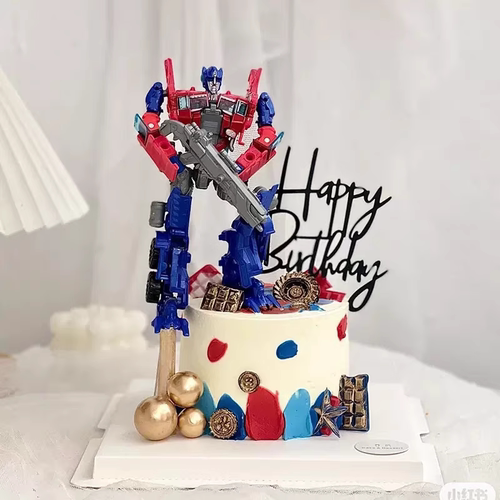 变形汽车人摆件男孩生日蛋糕装饰网红儿童烘焙机甲汽车机器人配件