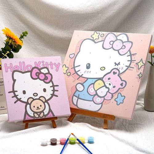 Kt猫儿童手绘diy动漫数字油彩画diy20×20批货涂鸦画填色摆摊画画