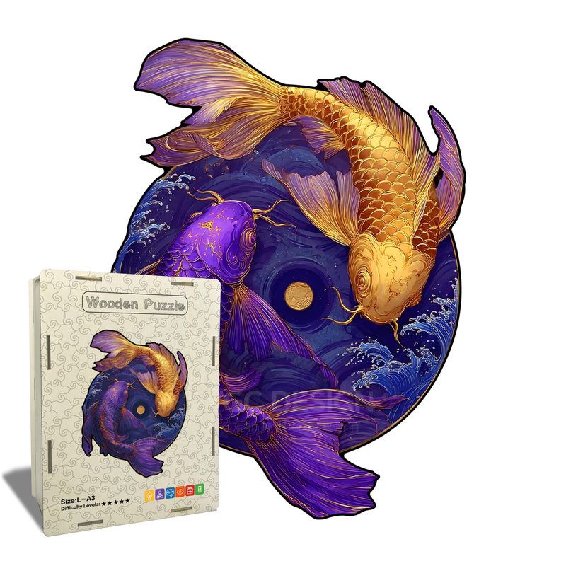新款太极鱼木制拼图,不规则异形木制拼图谜题 节日礼物 解压游戏