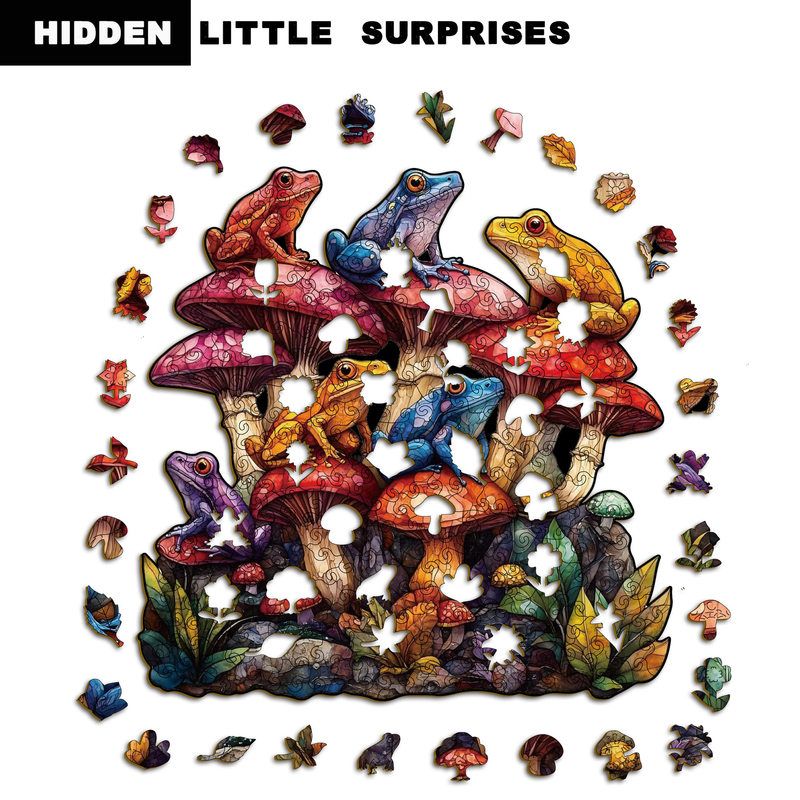 木质收纳盒彩色跳蛙拼图儿童益智解压玩具木制不规则拼图游戏礼物