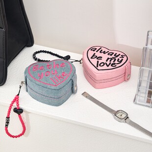 便携首饰盒心形蛋糕戒指耳饰项链旅行小巧随身复古牛仔珠宝收纳盒