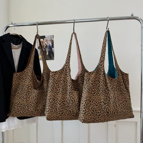 秋新款复古通勤单肩包豹纹双面女