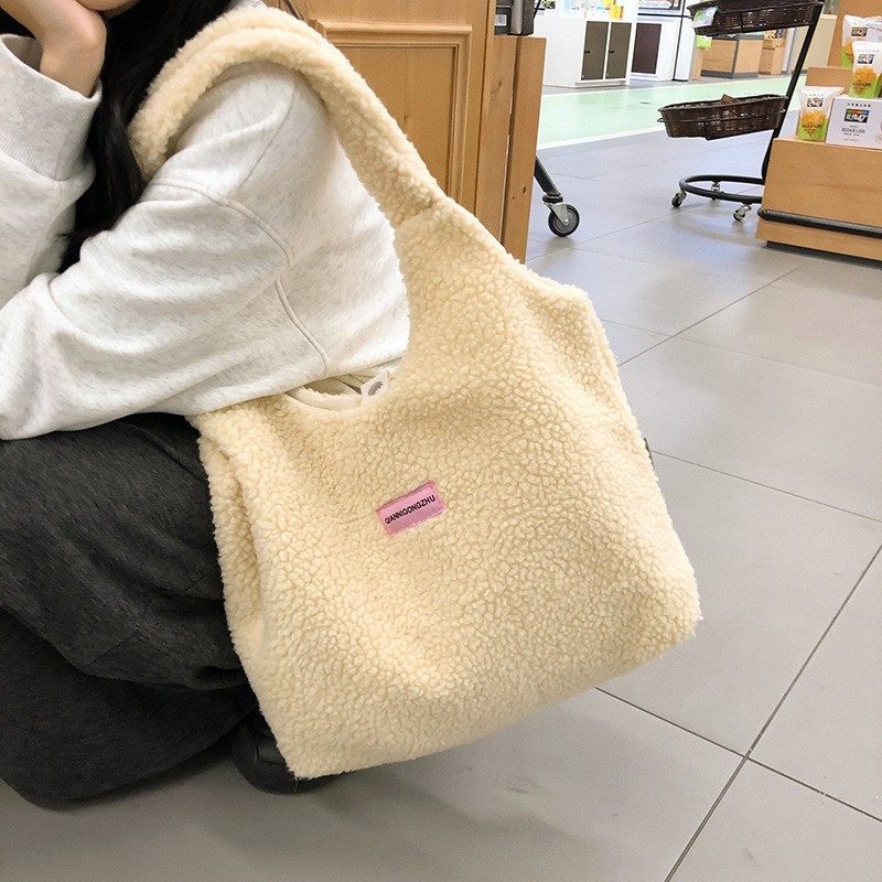 秋冬日韩可爱羊羔毛毛绒托特包