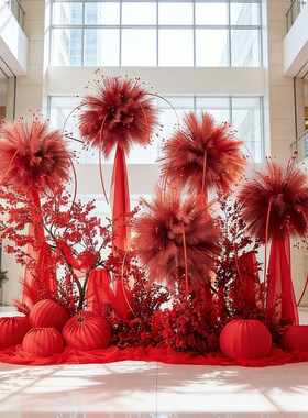 2026马年新年红色烟花美陈摆件