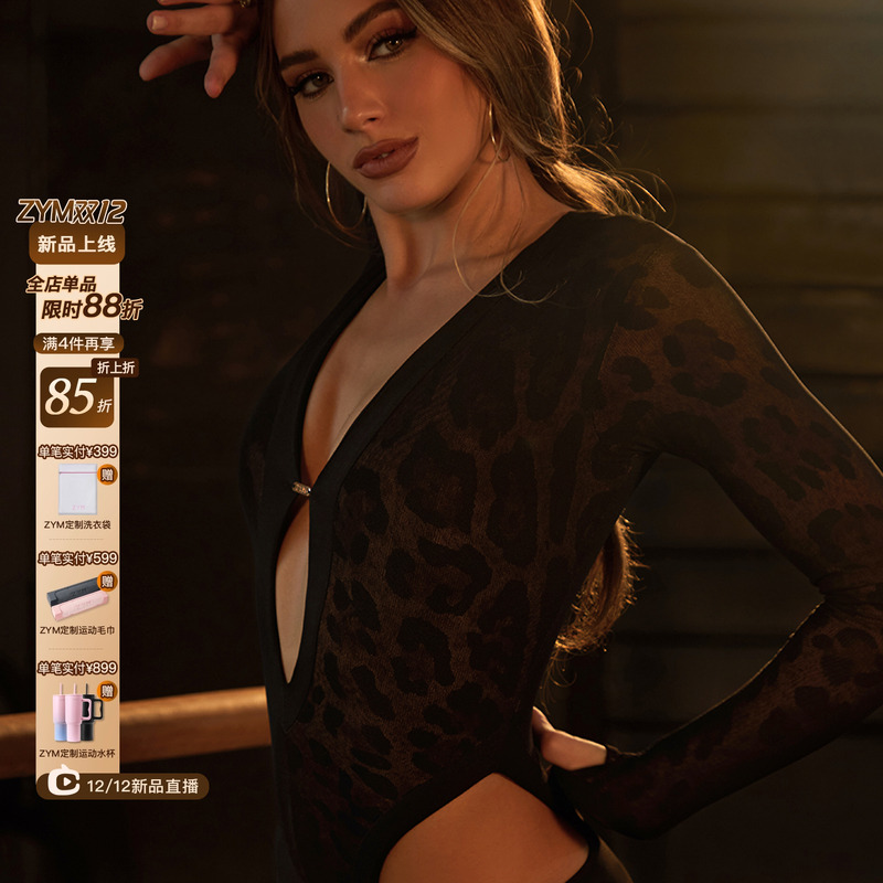 ZYM【很斩女】上衣v领高级版拉丁舞练功服女腰部镂空带胸棉25096